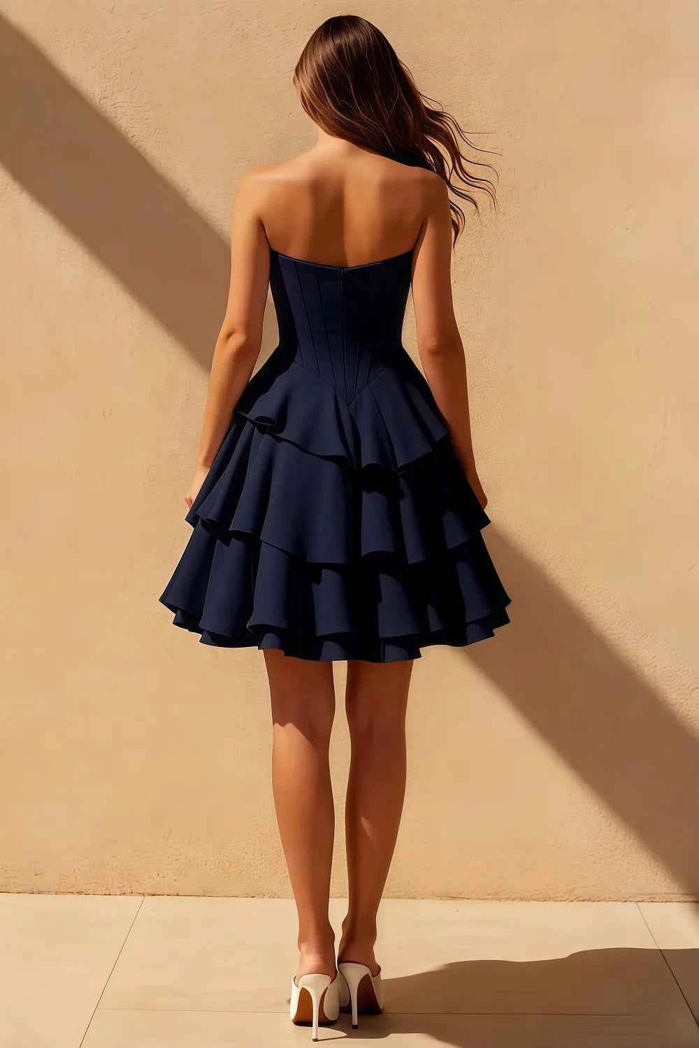 Genevieve Navy Blue Ruffle Dress Mini | Tiered Corset Homecoming Secondary image