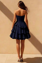 Genevieve Navy Blue Ruffle Dress Mini | Tiered Corset Homecoming