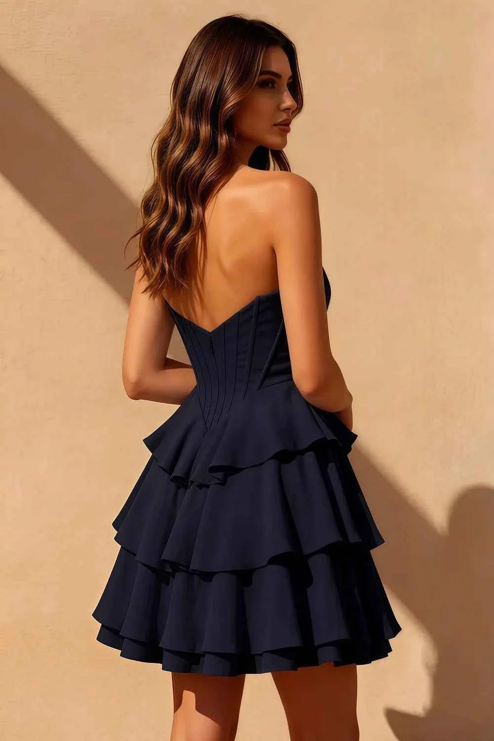 Genevieve Navy Blue Ruffle Dress Mini | Tiered Corset Homecoming