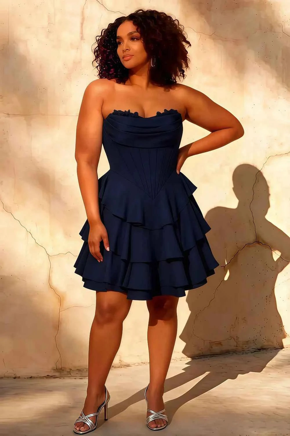 Genevieve Navy Blue Ruffle Dress Mini | Tiered Corset Homecoming