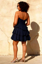 Genevieve Navy Blue Ruffle Dress Mini | Tiered Corset Homecoming