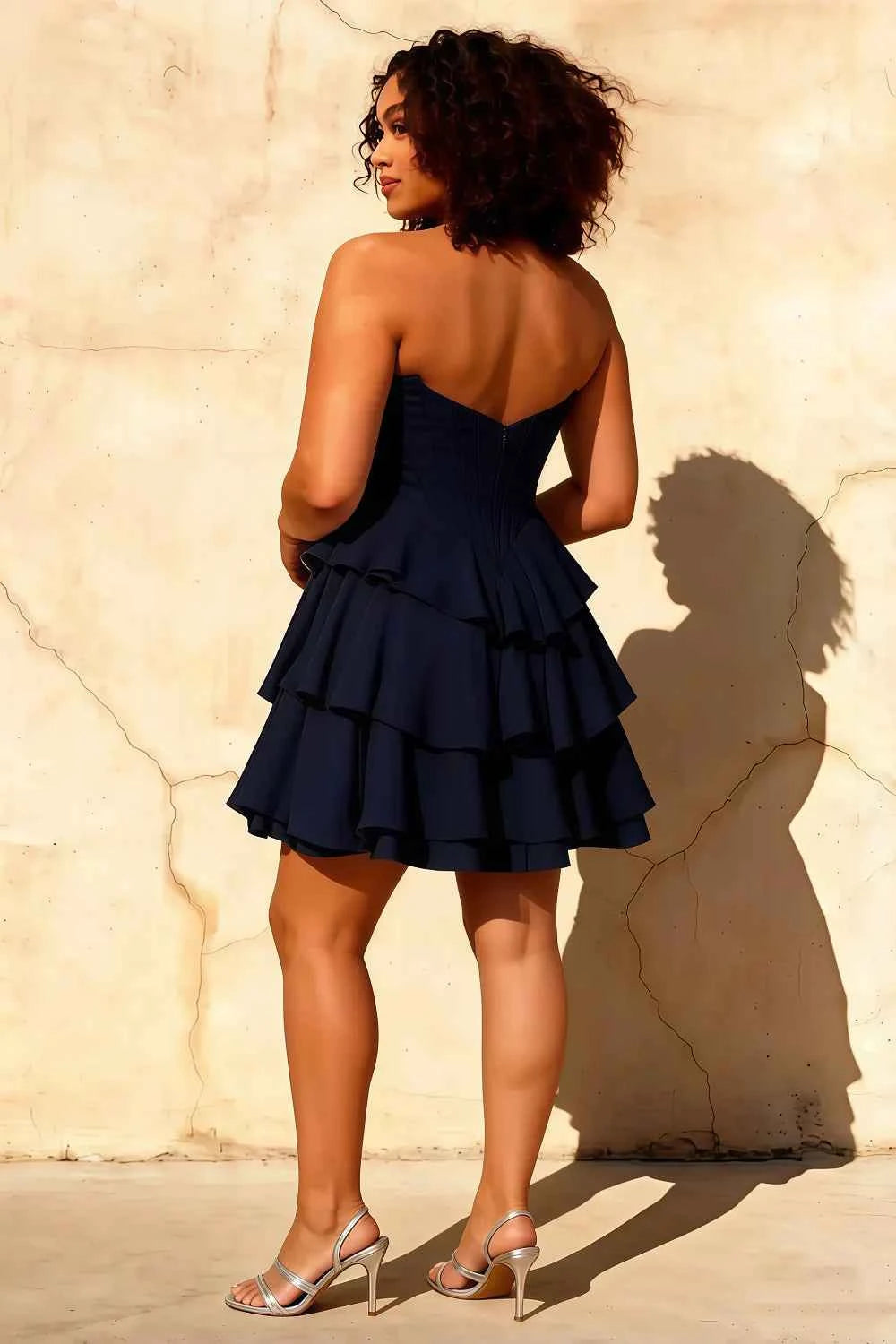 Genevieve Navy Blue Ruffle Dress Mini | Tiered Corset Homecoming