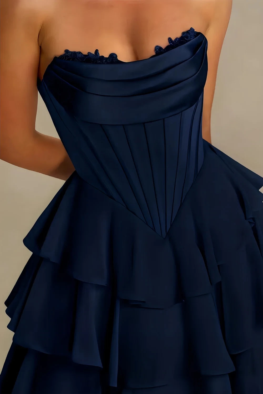 Genevieve Navy Blue Ruffle Dress Mini | Tiered Corset Homecoming