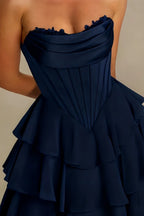 Genevieve Navy Blue Ruffle Dress Mini | Tiered Corset Homecoming