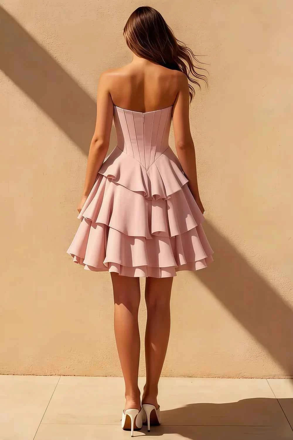 Genevieve Pink Ruffle Mini Dress - Romantic Corset Homecoming Gown