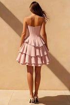 Genevieve Pink Ruffle Mini Dress - Romantic Corset Homecoming Gown