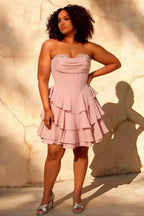 Genevieve Pink Ruffle Mini Dress - Romantic Corset Homecoming Gown