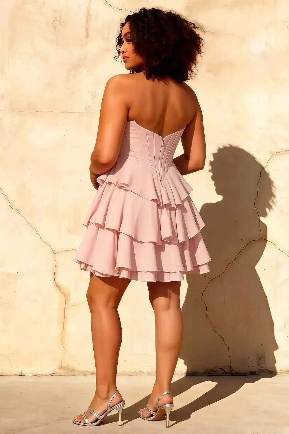 Genevieve Pink Ruffle Mini Dress - Romantic Corset Homecoming Gown