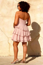 Genevieve Pink Ruffle Mini Dress - Romantic Corset Homecoming Gown