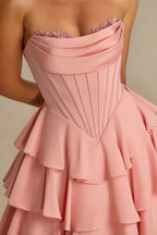Genevieve Pink Ruffle Mini Dress - Romantic Corset Homecoming Gown
