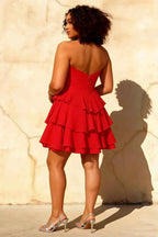 Genevieve Red Ruffle Mini Dress - Romantic Tiered Prom Gown