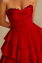 Genevieve Red Ruffle Mini Dress - Romantic Tiered Prom Gown