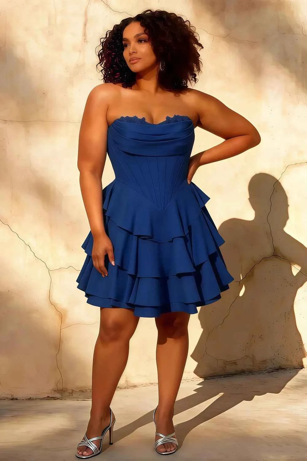 Genevieve Royal Blue Ruffle Tiered Mini Dress