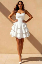 Genevieve White Ruffle Mini Dress | Tiered Corset Party Dress