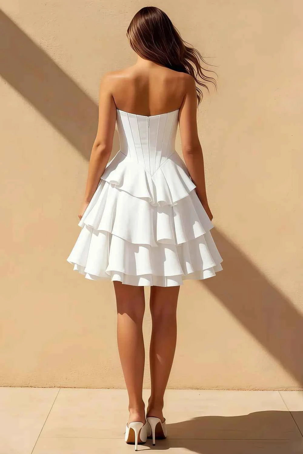 Minivestido blanco con volantes Genevieve | Vestido de fiesta con corsé escalonado Imagen secundaria del producto