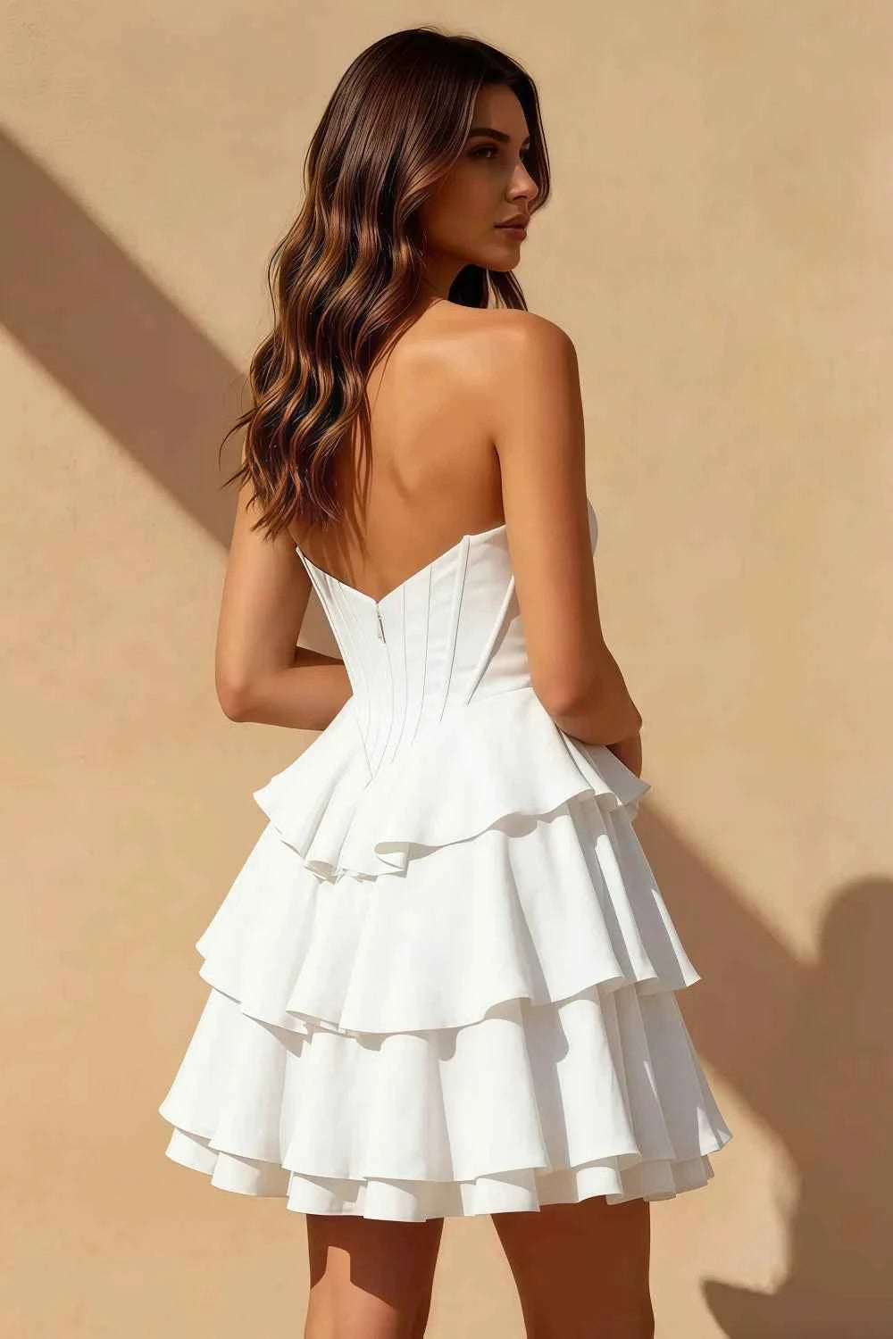 Genevieve White Ruffle Mini Dress | Tiered Corset Party Dress