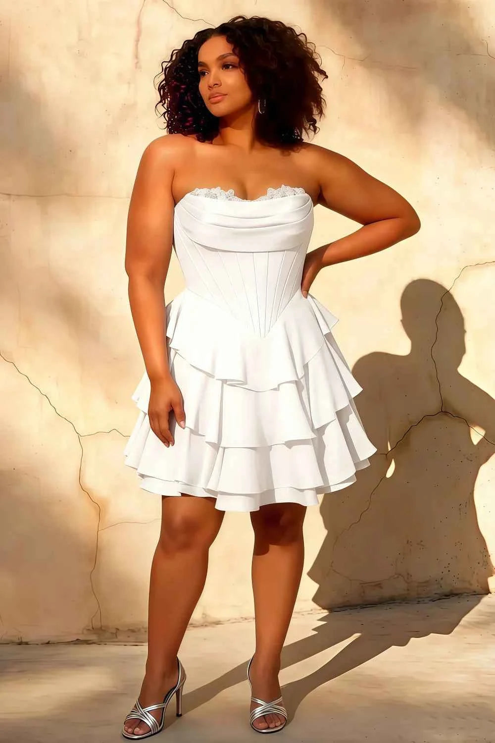 Genevieve White Ruffle Mini Dress | Tiered Corset Party Dress
