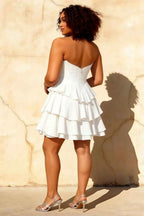 Genevieve White Ruffle Mini Dress | Tiered Corset Party Dress