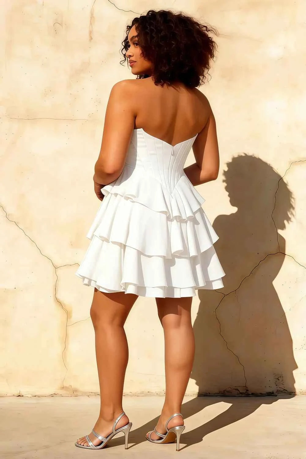 Genevieve White Ruffle Mini Dress | Tiered Corset Party Dress