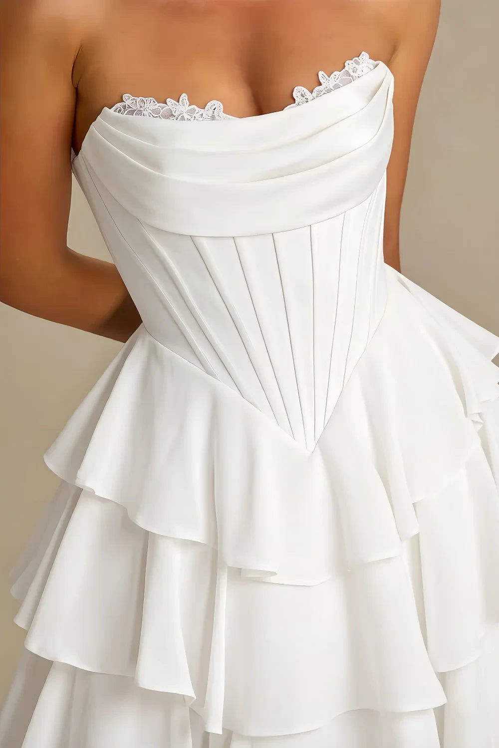 Genevieve White Ruffle Mini Dress | Tiered Corset Party Dress