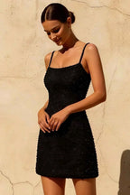 Black Pearl Spaghetti Strap Mini Dress | Georgia Dress