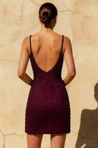Georgia Burgundy Beaded Mini Spaghetti Strap Dress