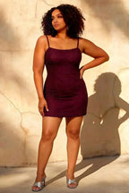Georgia Burgundy Beaded Mini Spaghetti Strap Dress