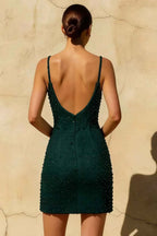 Emerald Spaghetti Strap Mini Dress - Georgia Beaded Party Gown