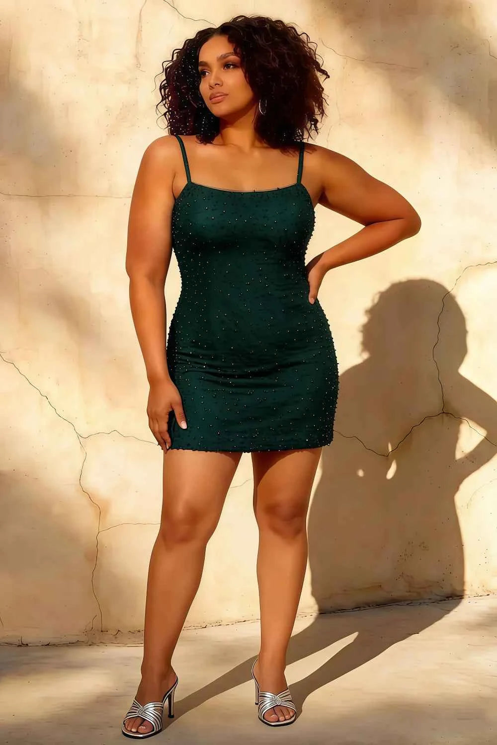 Emerald Spaghetti Strap Mini Dress - Georgia Beaded Party Gown