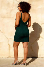 Emerald Spaghetti Strap Mini Dress - Georgia Beaded Party Gown
