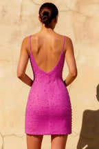 Georgia Fuchsia Spaghetti Strap Mini Satin Dress Women