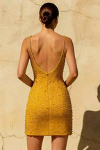Georgia Gold Mini Dresses With Spaghetti Straps | Party Wear