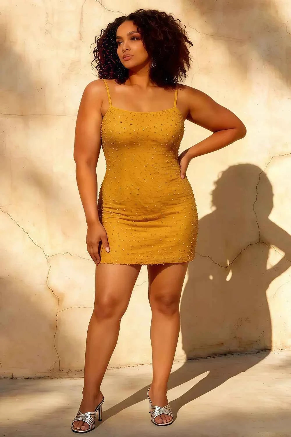 Georgia Gold Mini Dresses With Spaghetti Straps | Party Wear