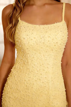 Georgia Light Yellow Pearl Mini Dress with Spaghetti Straps