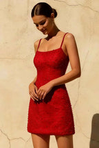Red Spaghetti Strap Mini Dress - Georgia Red Pearl Mini Dress