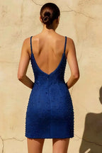 Georgia Royal Blue Pearl Spaghetti Strap Mini Dresses