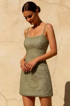 Georgia Sage Green Pearl Mini Spaghetti Dress