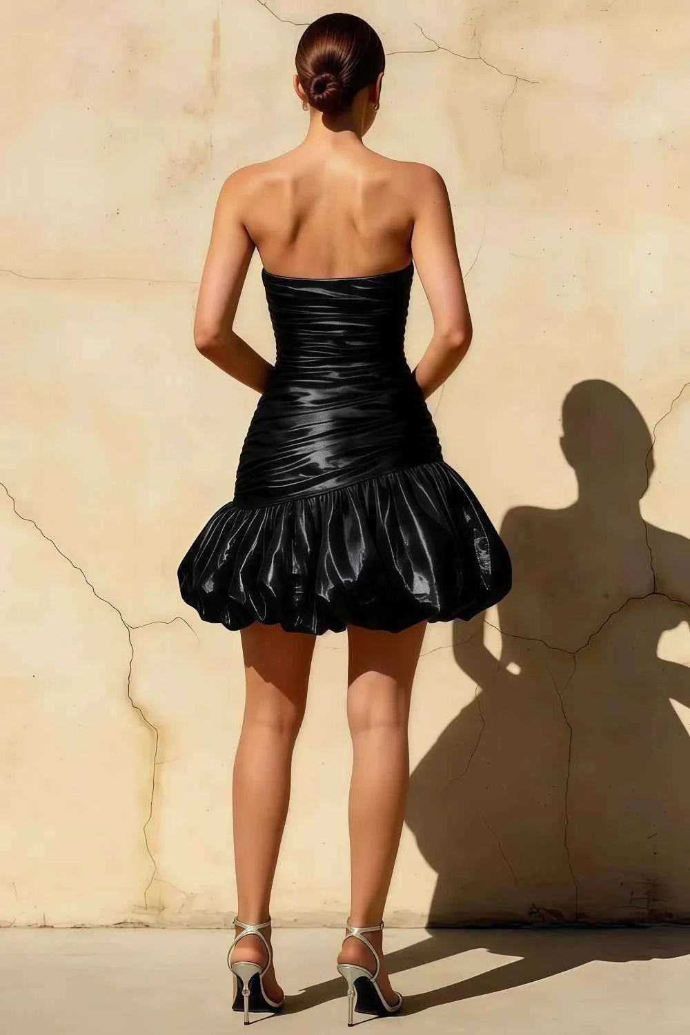Geraldine Black Satin Pleated Mermaid Mini Party Dress Secondary image
