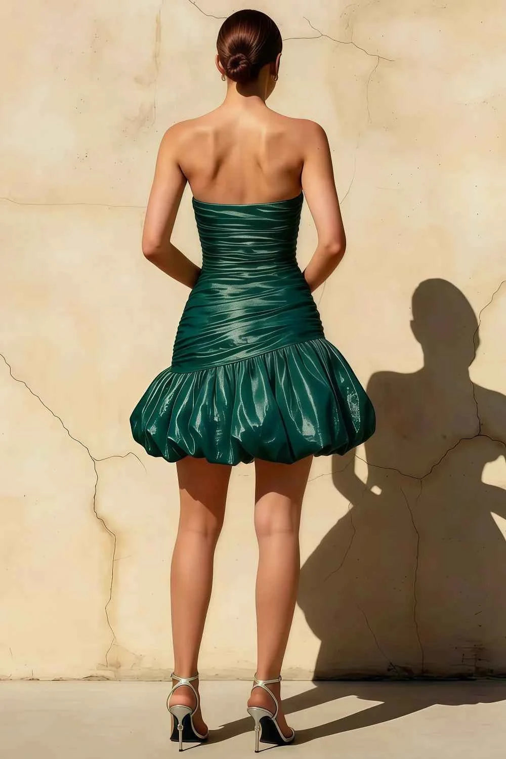 Geraldine Emerald Satin Pleated Mermaid Inspired Mini Dress Secondary image