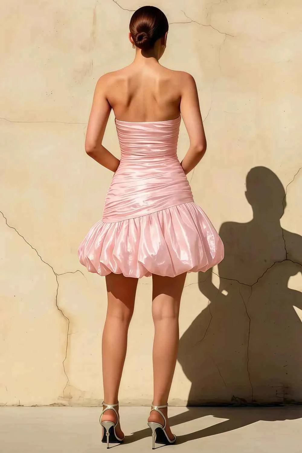 Geraldine Emmy Pink Mermaid Mini Dress | Satin Ruched Dress