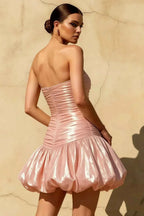 Geraldine Emmy Pink Mermaid Mini Dress | Satin Ruched Dress