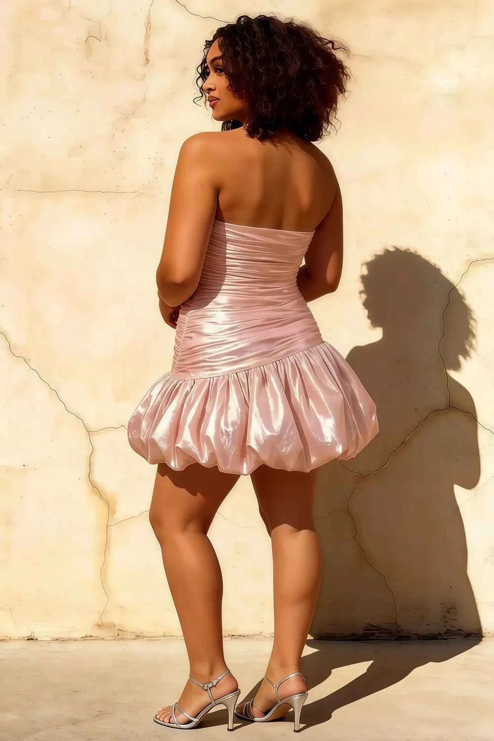 Geraldine Emmy Pink Mermaid Mini Dress | Satin Ruched Dress