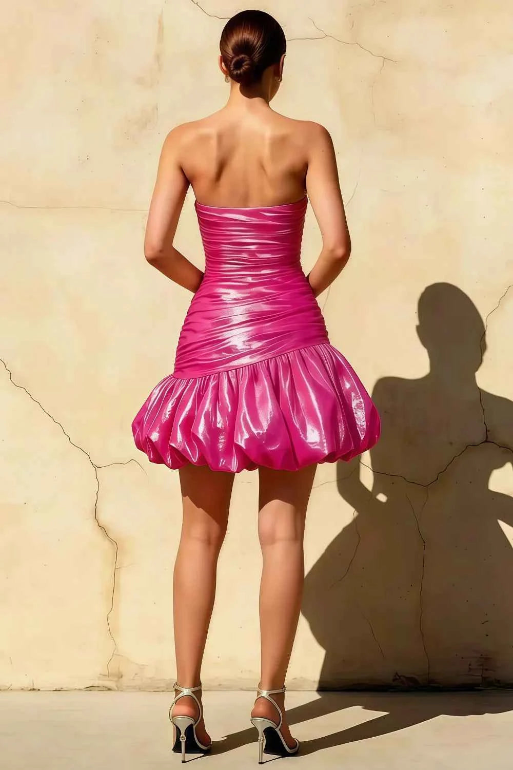 Geraldine Hot Pink Satin Pleated Mini Boden Mermaid Dress | Party Mini