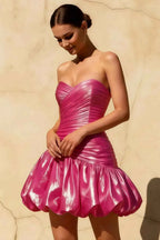 Geraldine Hot Pink Satin Pleated Mini Boden Mermaid Dress | Party Mini