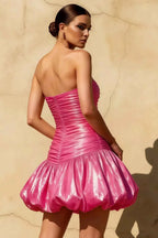 Geraldine Hot Pink Satin Pleated Mini Boden Mermaid Dress | Party Mini