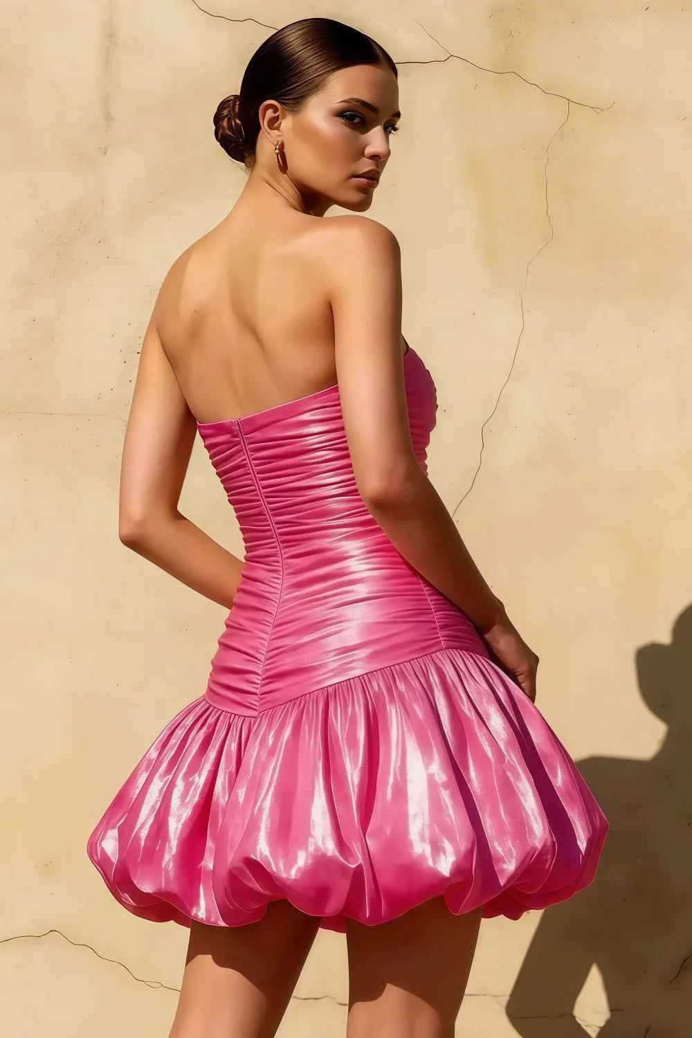 Geraldine Hot Pink Satin Pleated Mini Boden Mermaid Dress | Party Mini