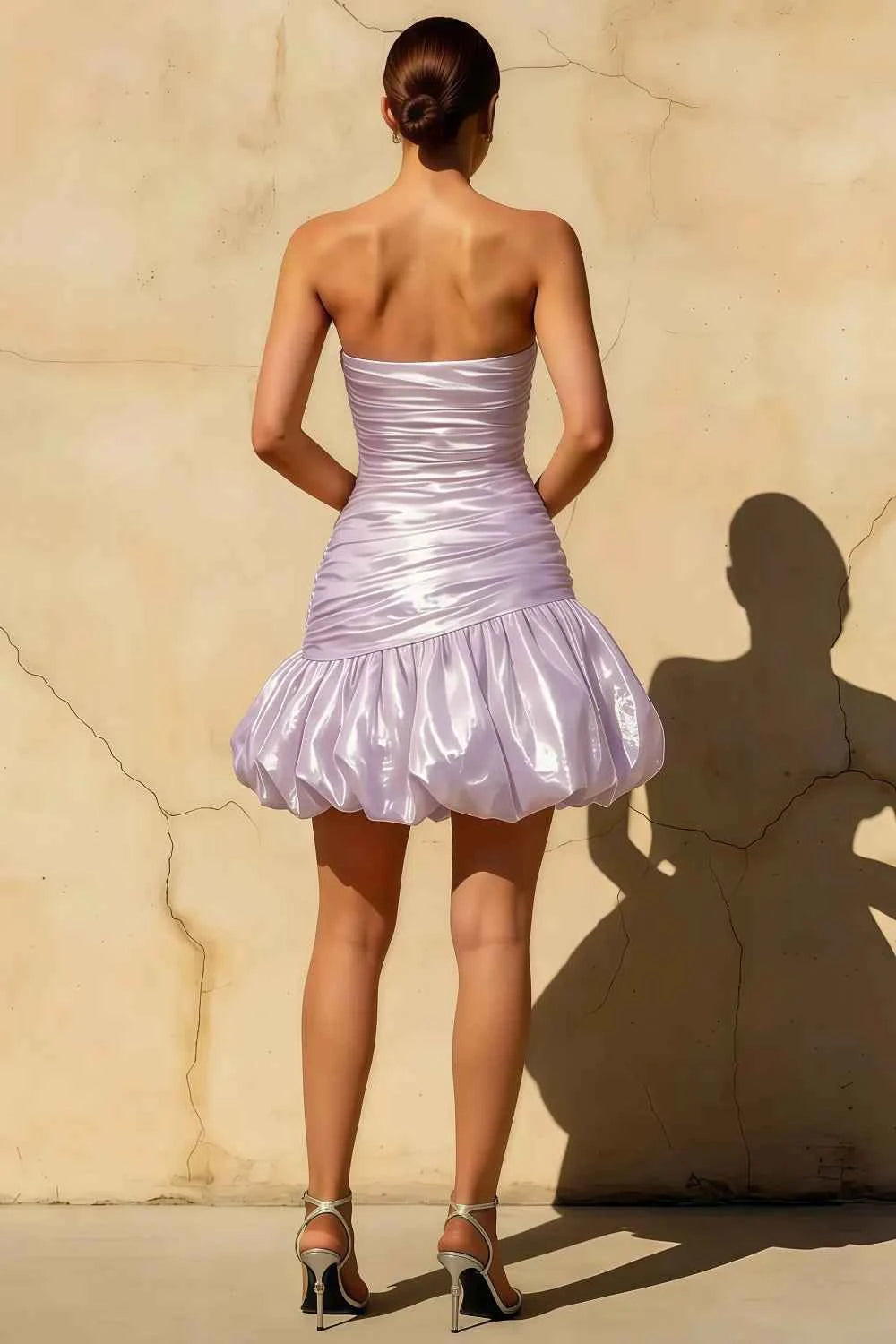 Geraldine Lavender Satin Pleated Indie Mermaid Mini Dress Secondary image