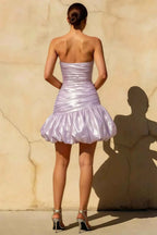 Geraldine Lavender Satin Pleated Indie Mermaid Mini Dress