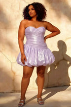 Geraldine Lavender Satin Pleated Indie Mermaid Mini Dress