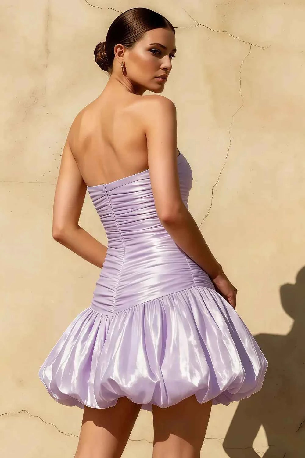 Geraldine Lavender Satin Pleated Indie Mermaid Mini Dress